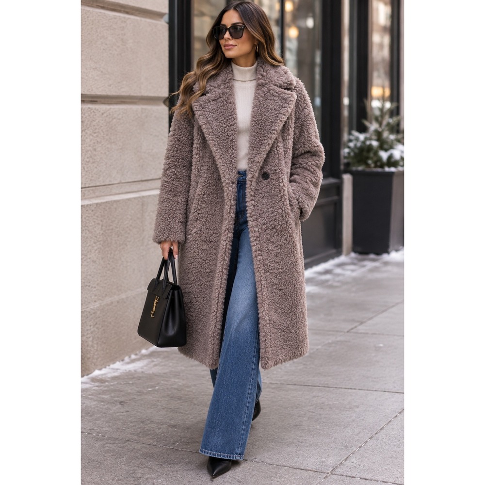NWT Reiss Darla Faux Fur Coat in MINK NEUTRAL Sz L - Picture 12 of 12